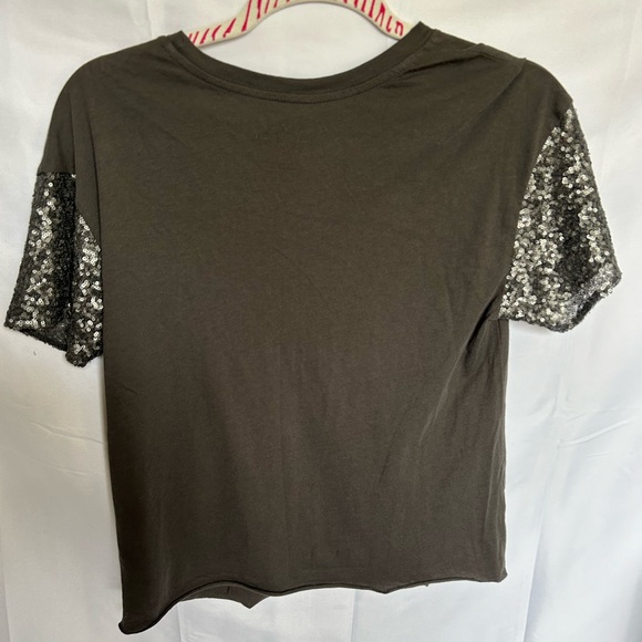 American Eagle sequin sleeve grey t-shirt. Sz small. Partially sheer. - Picture 1 of 10